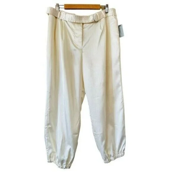 ANTHROPOLOGIE Maeve Satin Parachute Jogger Pants Ivory Size 16P NEW